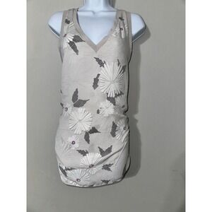 Trouve Womens Sleeveless Tank Top Beige‎ Floral Print V-Neck Size S